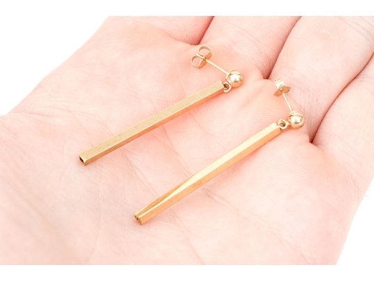 10k Yellow Gold Contemporary Ball And Bar Drop Pendant Style Earrings