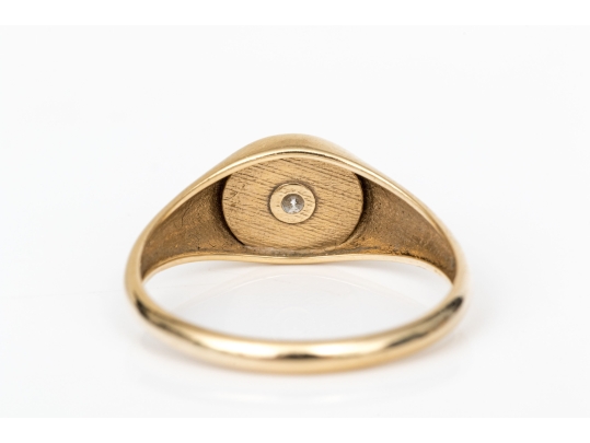 14k Yellow Gold Vintage Diamond Set Signet Style Ring, App. 0.10 CTS, Size 6.25+