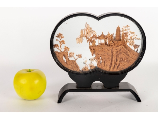 Chinese Cork Diorama Landscape Scene In Display