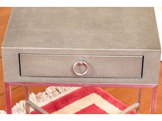 Restoration Hardware Faux Shagreen And Chrome End Table