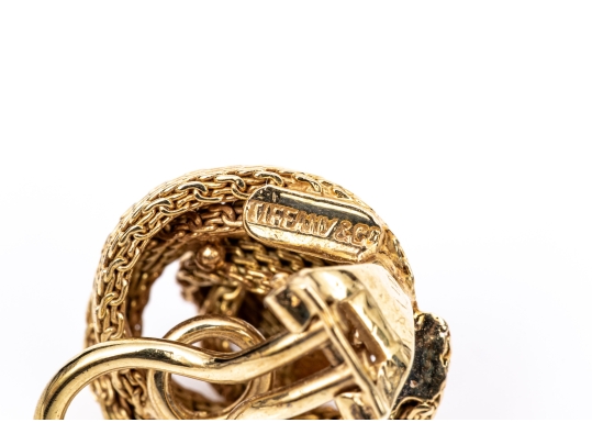 Tiffany & Co. 14k Yellow Gold Vintage Mesh Knot Clip On Style Earrings