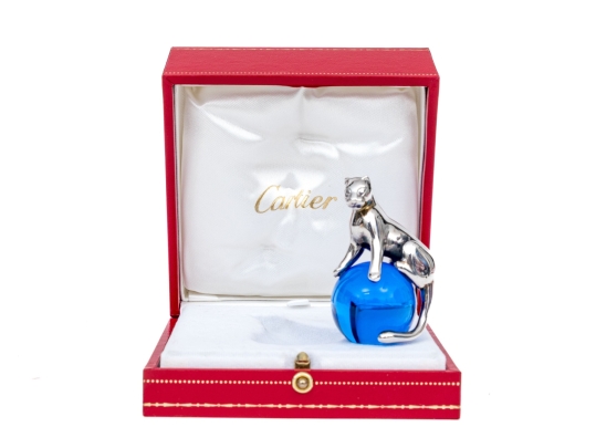 Cartier Sterling Silver Panther And Crystal Ball Paperweight, With Box