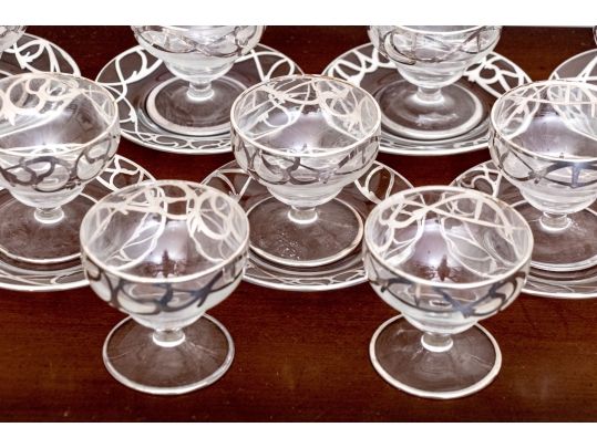 Collection Of Silver Overlaid Sherbet Glasses With Underplates