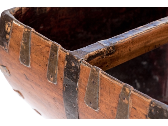 Antique Chinese Iron Bound Wood Framed Rice Measure Bucket