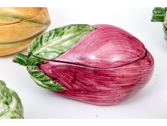 Fourteen Italian Hand-painted Naturalistic Vegetable Form Lidded Bowls Including Vietri