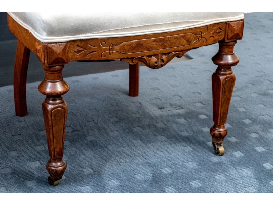 Pair Of Renaissance Revival Custom Upholstered Walnut Accent Chairs