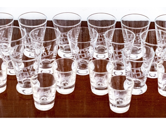 Set Of Nineteen Shot And Double Shot Glasses, Monogrammed