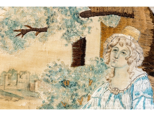 Antique Embroidery Of A Shepherdess