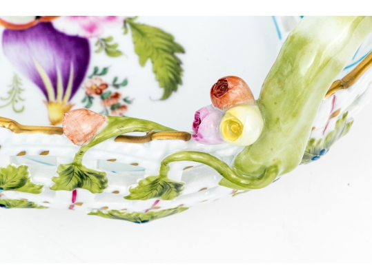Rare Herend Hungary Hand-Painted Reticulated Porcelain Basket, Fruit & Floral (BFR) Pattern