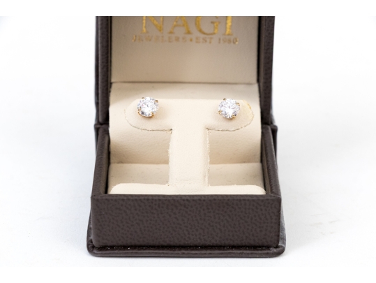 Pair Of 14K Yellow Gold And CZ Earrings, Boxed