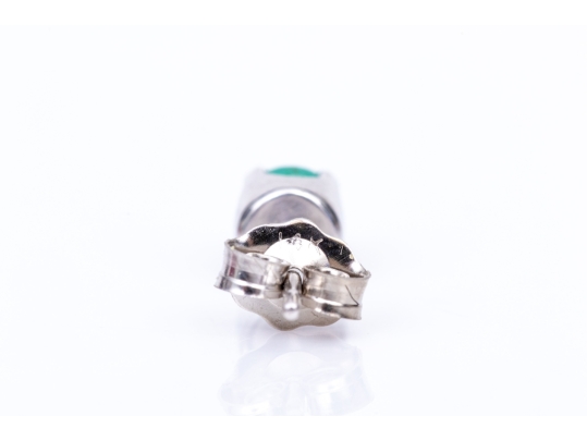 14k White Gold Opaque Round Emerald Stud Earrings, App. 0.36 TCW