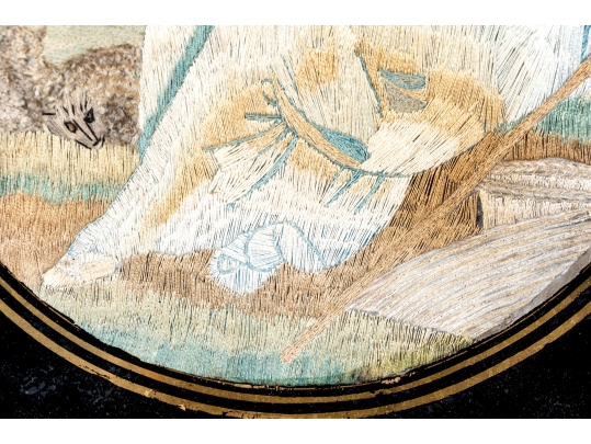 Antique Embroidery Of A Shepherdess