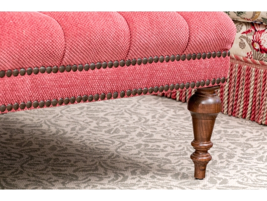 Quality Oversized Custom Upholstered Mahogany Ottoman