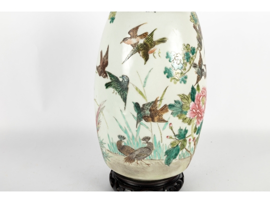 Chinese Republic Period Famille Rose Porcelain Vase With Birds And Peonies