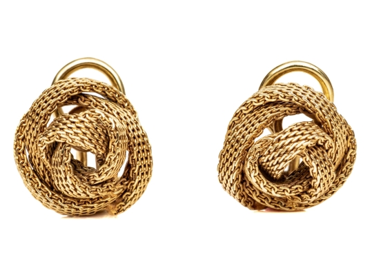 Tiffany & Co. 14k Yellow Gold Vintage Mesh Knot Clip On Style Earrings