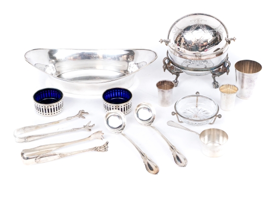 Silver Plate, Crystal And Cobalt Glass Serving Wares