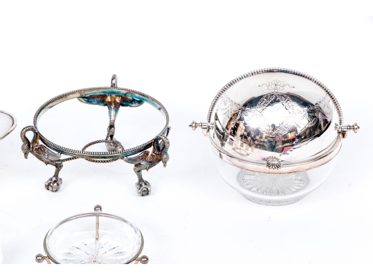 Silver Plate, Crystal And Cobalt Glass Serving Wares