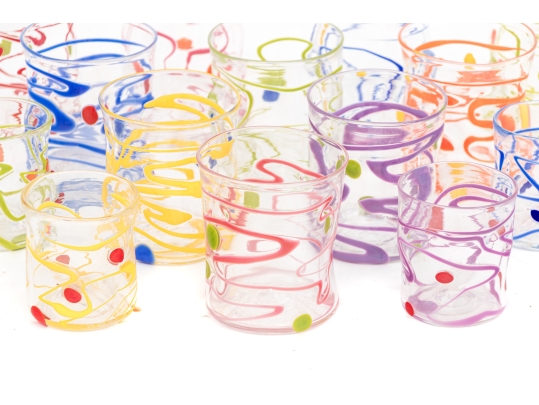 Collection Of Fourteen Peàn Doubulyu Wackie Dot Glass Tumblers