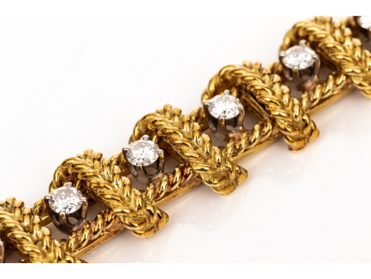 18k Yellow Gold Stunning Vintage Diamond Set Rope Motif Bracelet, App. 2.38 TCW