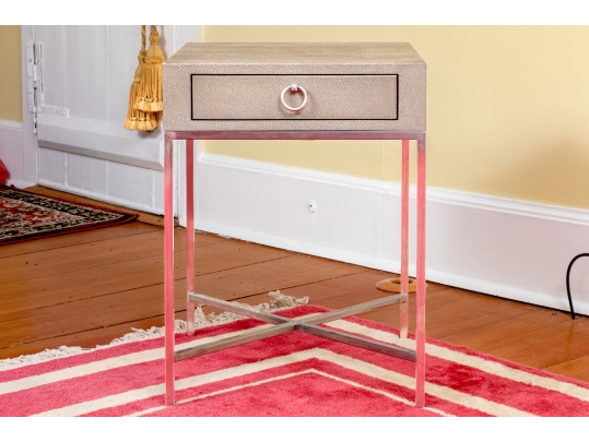 Restoration Hardware Faux Shagreen And Chrome End Table