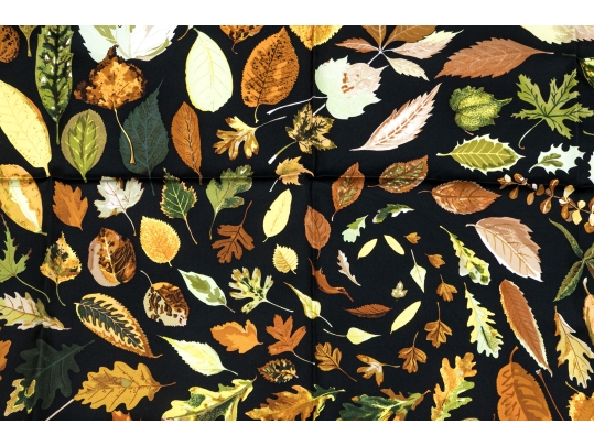 Hermès Striking Fall Leaves Motif Brown And Black Toned Silk Scarf
