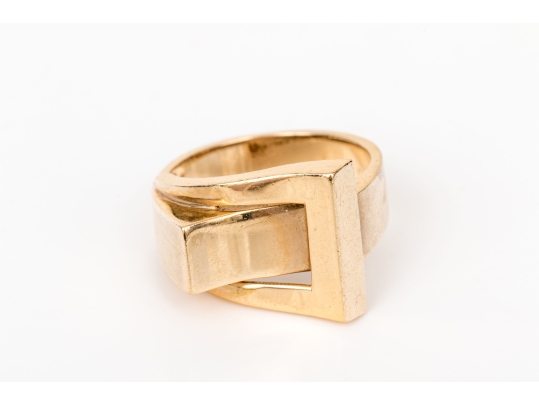 14k Yellow Gold Vintage Buckle Style Ring, Size 6.5-