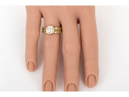 18k Yellow Gold Gorgeous Handmade Ring With Bezel Set Diamond, Size 5.75