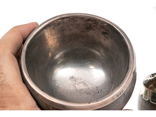 Three Antique Wood And Silver Mounted Goblets