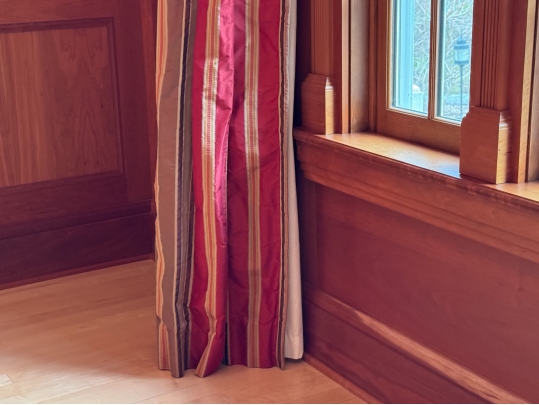 Pair Of Quality Striped Curtains With Affixed Room Darkening Shades