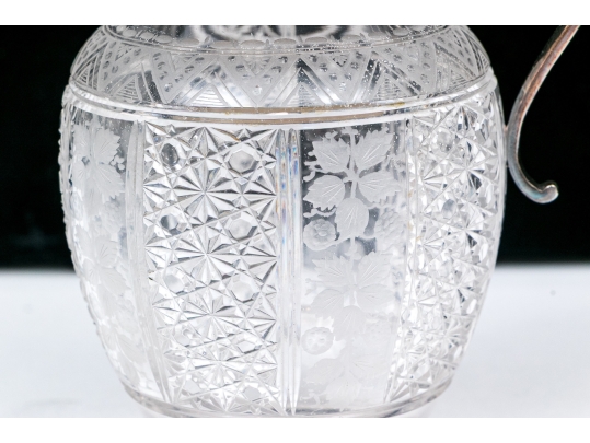 Antique Cut Glass And Silverplate Syrup Pitcher