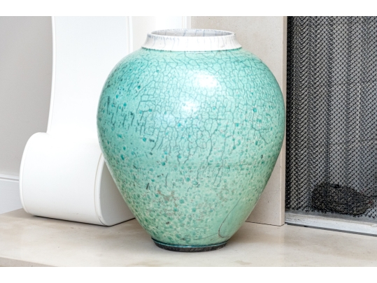 Studio Pottery Celadon Crackle Ceramic Jar