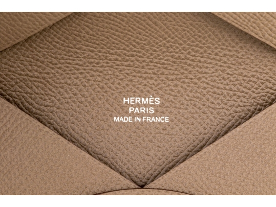Hermes Taupe Leather Calvi Card Holder, With Box