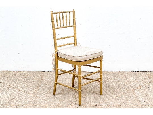 Set Of Twelve Faux Bamboo Gilt Finished Side Chairs, With Cushions