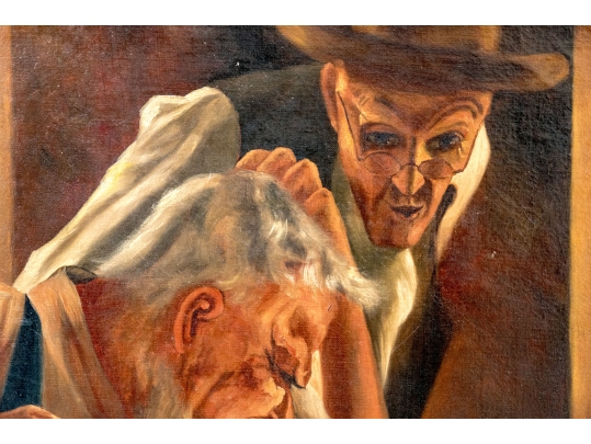 A. Lorenz Signed Oil On Canvas, Men Playing Checkers