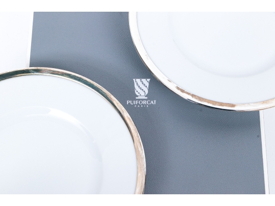 Set Of Two French, Puiforcat Cercle D'orfevre Sterling Rimmed Plates