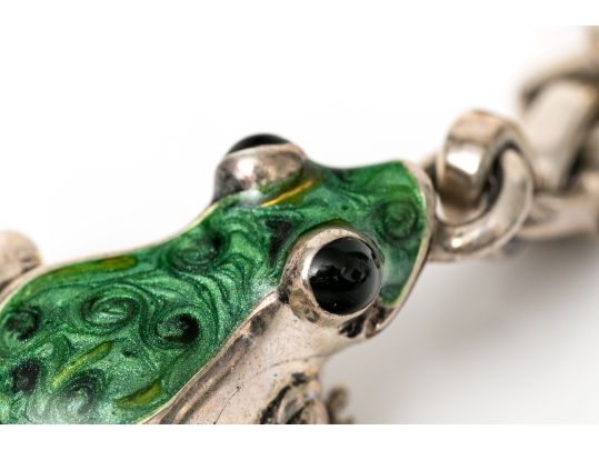 Tiffany & Co. Sterling Silver Whimsical Green Enamel Frog Key Chain, With Felt