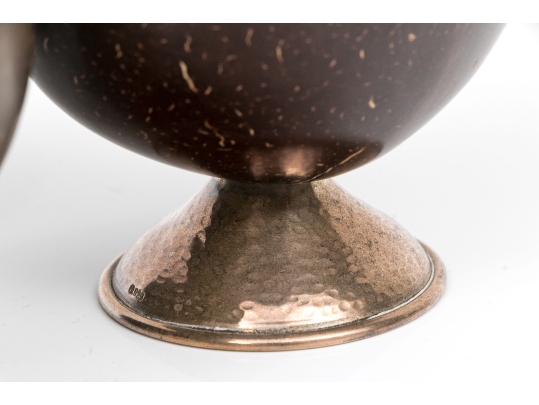 Three Antique Wood And Silver Mounted Goblets