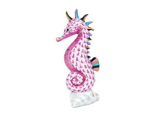 Herend Hand Painted Pink Fishnet Seahorse Figure 