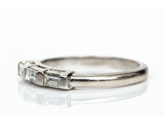 Platinum Three Stone Baguette Band Ring App. 0.28 TCW, Size 4.25+