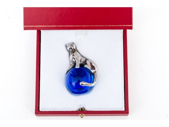 Cartier Sterling Silver Panther And Crystal Ball Paperweight, With Box