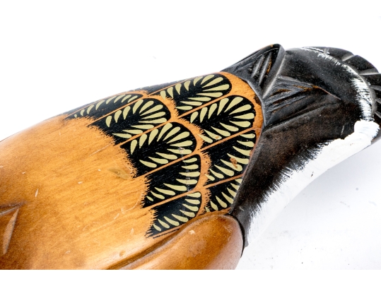 Two Hand-Painted Carved Wood Duck Decoys With Inlaid Eyes
