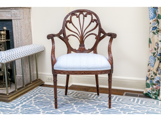 Exceptionally Carved Hepplewhite Style Open Armchair
