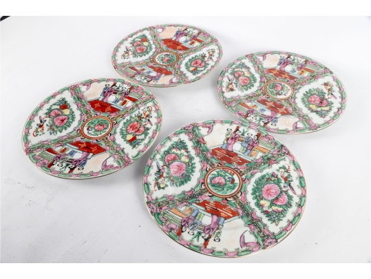 Set Of Four Chinese Rose Medallion Porcelain Plates