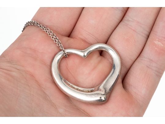 Tiffany & Co. Sterling Elsa Peretti Large Open Heart Pendant, With Chain