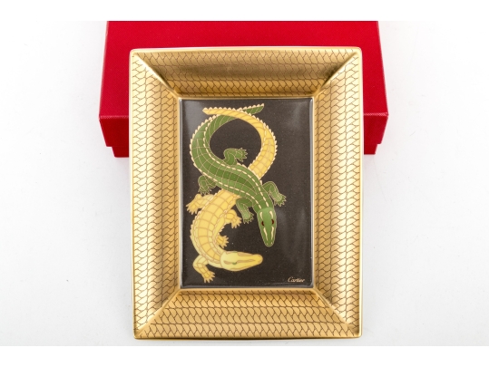 Cartier Fabulous Double Crocodile Limoge Porcelain Trinket Tray, With Box