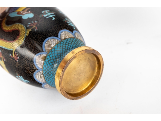 Cloisonne & Enamel Vintage Brass Chinese Dragon Vases
