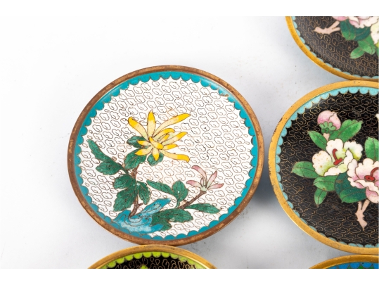 Set Of Seven Cloisonné Enamel Floral Dishes