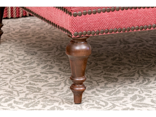Quality Oversized Custom Upholstered Mahogany Ottoman