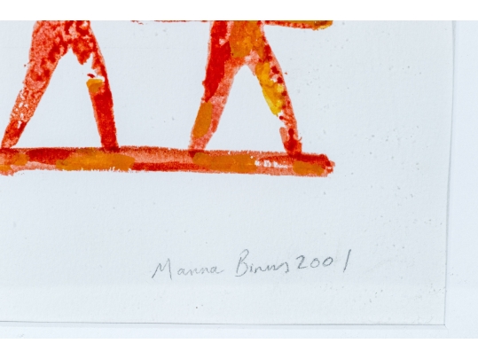 Signed Manna Binns Painting On Paper, Figural, 2001