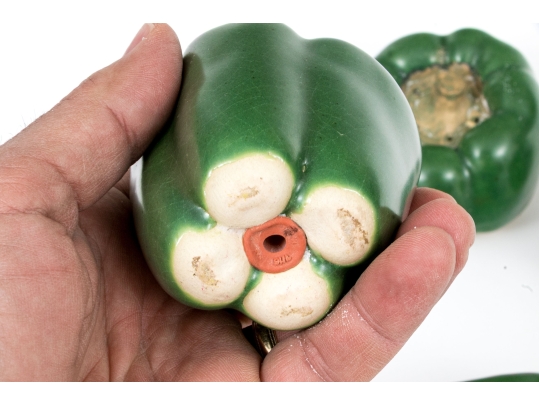 Four Naturalistic Glazed Ceramic Green Pepper Form Casters